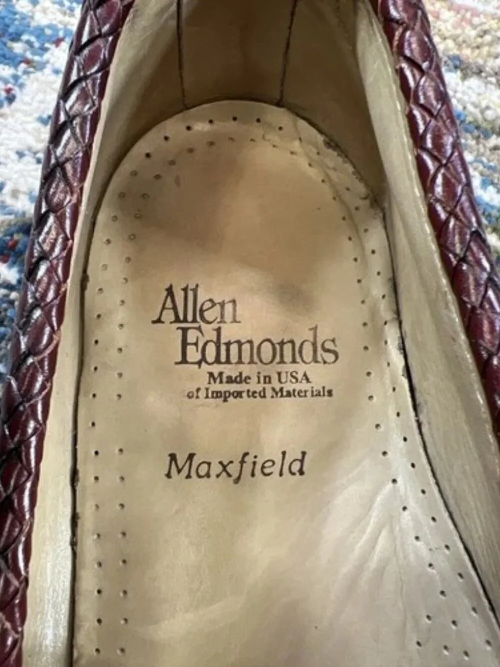 Allen Edmonds Men's 9 EEE (3E) Maxfield Leather Braided Loafers Burgundy